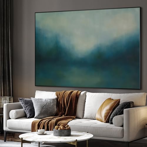 60"x72" Extra Large Framed Wall Art Misty Blue Landscape Abstract Ocean and Sky Illustration for Home Living Room Bedroom Decor
