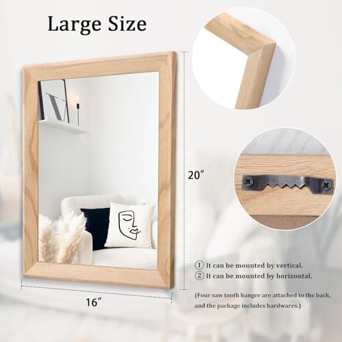 Rustic Mirrors for Wall Rectangle Wood Frame Mirror Decorative for Farmhouse Bedroom Bathroom Living Room Large 20"x16"