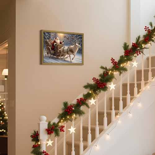 Wood Framed Vintage Santa Claus Sleigh Wall Art