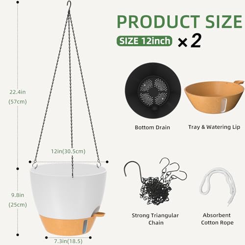 12 Inch Hanging Planters for Indoor Outdoor Plants (2 Count)