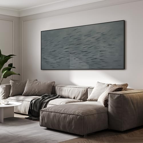 36"x72" Extra Large Framed Wall Art Gray School of Fish Minimalist Ocean