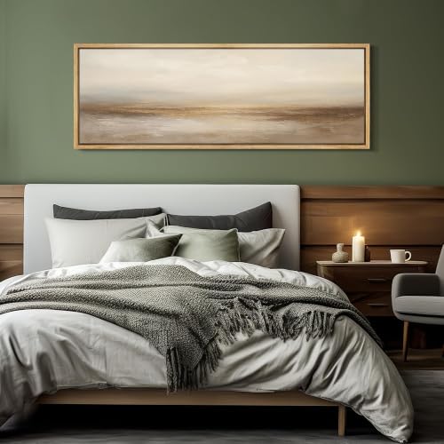 Large Framed Canvas Print Wall Art Neutral Beige Horizon Abstract Modern Landscape Illustrations Decorative Colorful for Bedroom