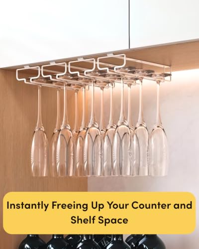 2 Pack Wine Glass Holder Stemware Rack Hanger Under Cabinet Wine Glass Rack Kitchen Hanging Storage Rack Organizer (2 Count)