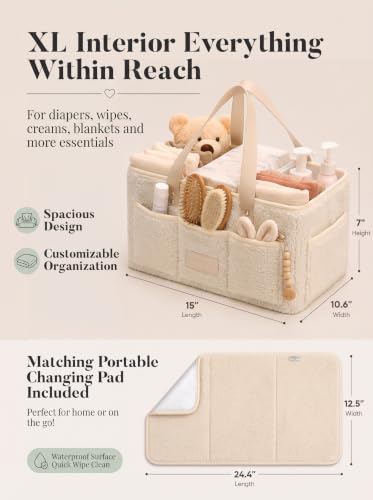 Baby Diaper Caddy Organizer with Waterproof Changing Pad