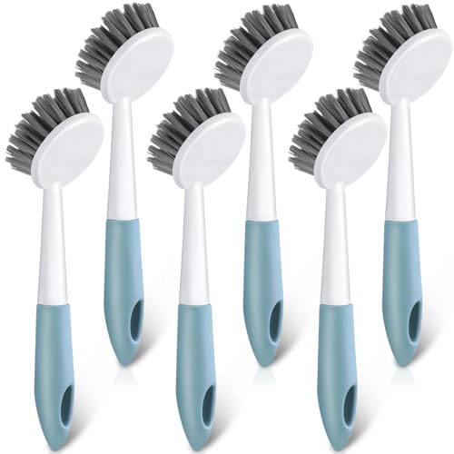 6 Pack Long Handle Dish Scrub Brush Stiff Bristles (6 Count)