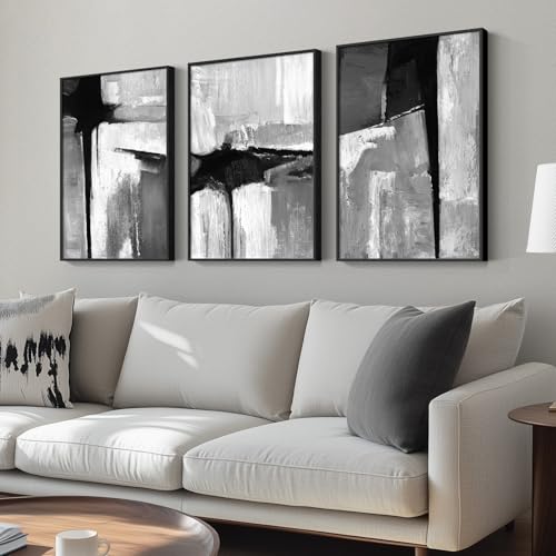 Framed Black White Gray Abstract Wall Art (3 Count)