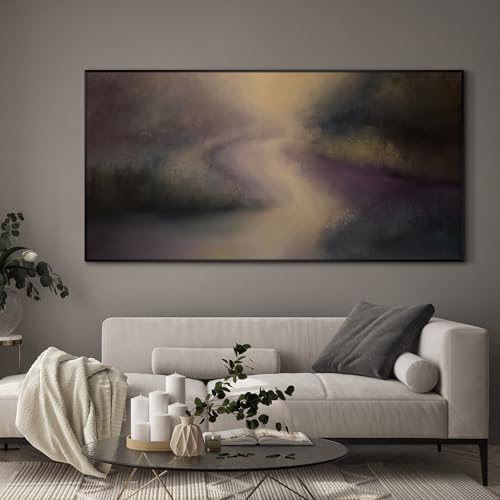 36"x72" Extra Large Framed Wall Art Golden Light River Path Dreamy Impressionist Landscape Illustration for Home Living Room Bedroom Decor