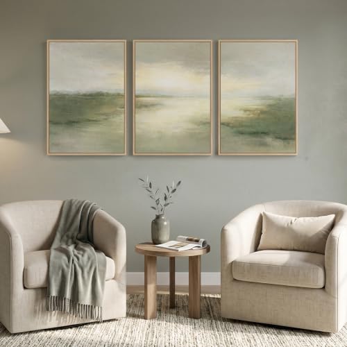 Framed Sage Green Abstract Landscape Wall Art for Bedroom