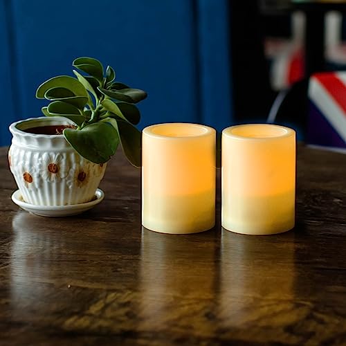 Outdoor Battery Operated Flameless Candles with Remote Timer D3”xH4” 2 PCS (2 Count)