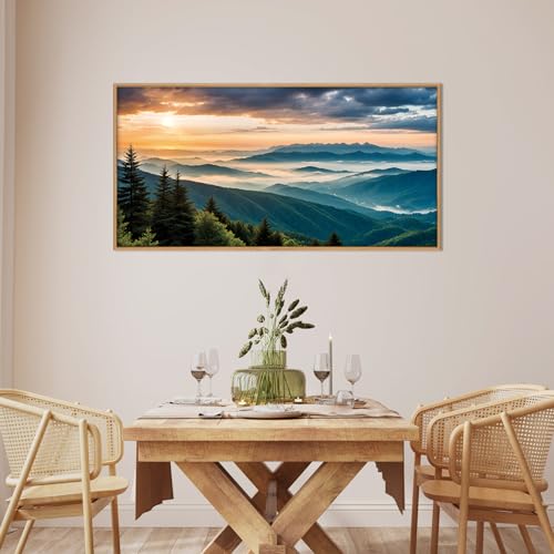 Large Nature Mountain Sunrise Framed Canvas Wall Art