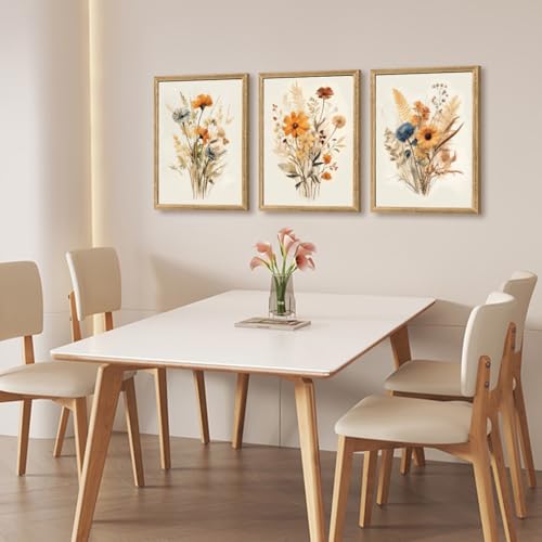 Wood Framed Vintage Orange Wildflower Wall Art Set of 3 (3 Count)
