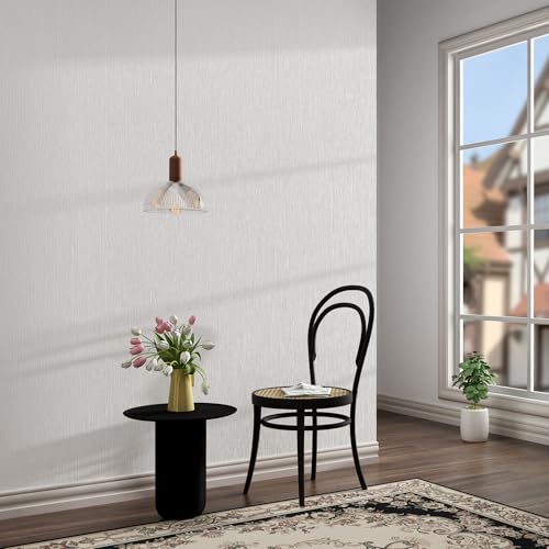 Grasscloth White Peel and Stick Wallpaper 20.8"x394" Thick Slight Embossed Linen Textured Wall Paper Self (56.7 Sq Ft)