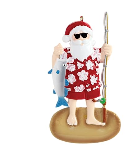 Personalized Fisherman Santa Christmas Ornament 2026 Customized Fishing Santa Claus Christmas Ornaments Hanging Fishing Decor Tree in Giftable Packaging