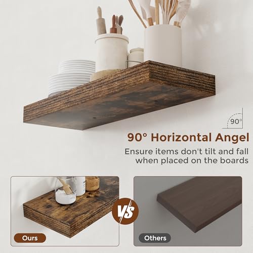 24 Inch Floating Shelves for Wall Rustic Brown Shelves Set of 2 (2 Count)