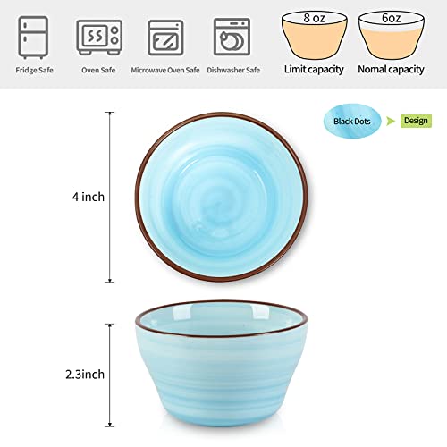 Ceramic 8oz Bouillon Cups 4 Inch Small Dessert Bowls for Soup Dipping Sauce Coffee Cupping (6 Count)
