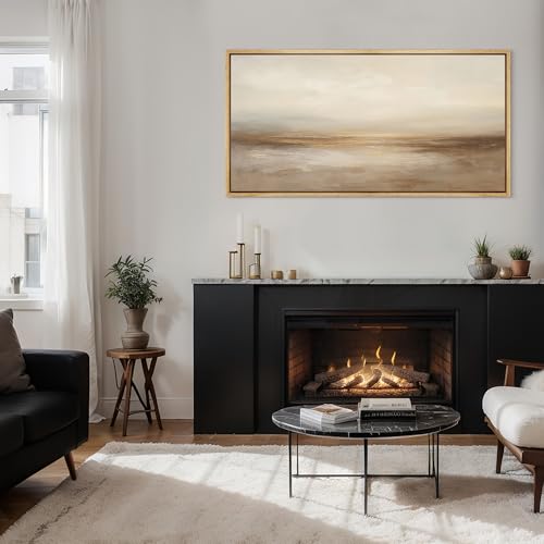 Extra Larg Framed Canvas Print Wall Art Neutral Beige Horizon Abstract Modern Minimalist Landscape Illustrations Decorative Colorful for Bedroom