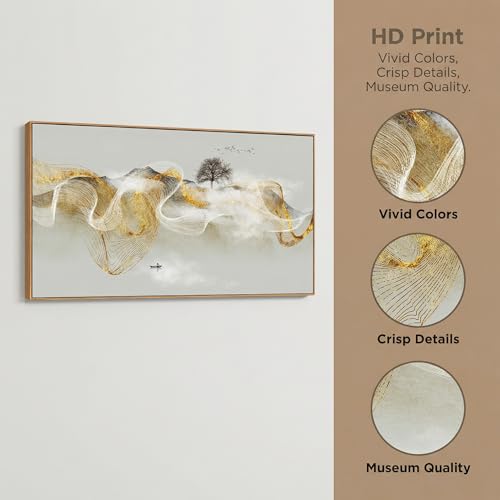 Wall Art Modern Zen Light Luxury Abstract Ink Landscape Background Wall Decor Canvas Print Artwork Home Decor for Living Room Bedroom 30x60 Inches（Framed）