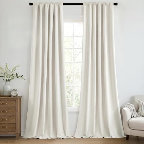 100% Blackout Back Tab Pleat Linen Curtains 50" Wx90 L (2 Count)