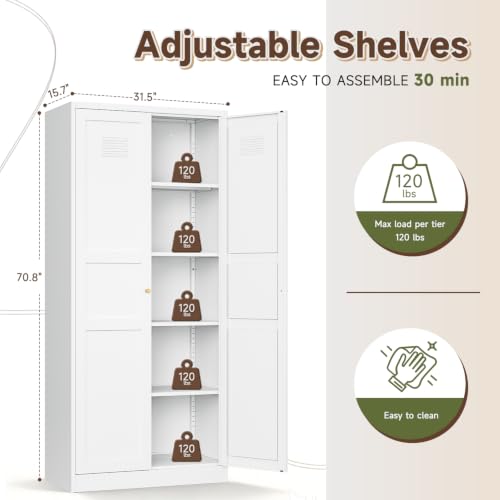 White Storage Cabinet with Adjustable Shelves