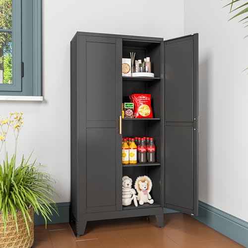 Metal Pantry Cabinet with 2 Doors and Adjustable Shelves