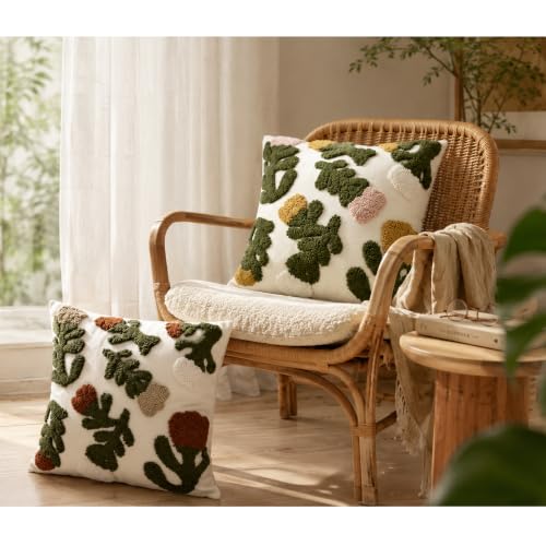 Throw Pillow Covers 18x18 Boho Tufted Fall Floral for Couch
