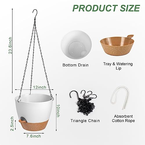 12 Inch Self Watering Hanging Planters for Indoor Outdoor Plants