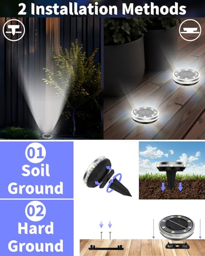 18 Pack Outdoor Solar Ground Lights with 4 Side Light（Cool White） (18 Count)