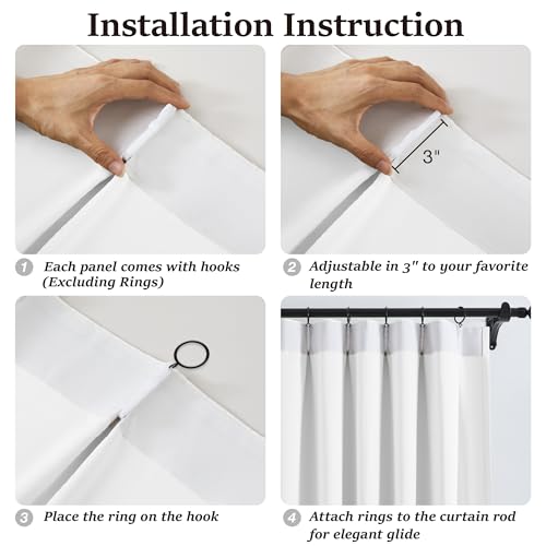 2PCs White Pinch Pleat Wide Drapes for Sliding Door 105 Inches Long