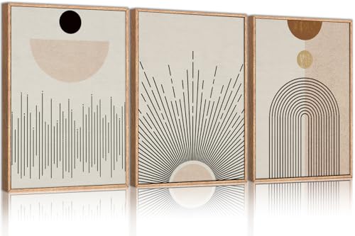 Large Abstract Boho Line Framed Canvas Wall Art Set (3 Count)