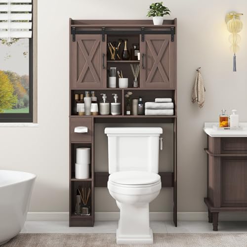 Over The Toilet Storage Cabinet with Sliding Doors