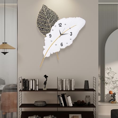 18x27 inch Large Modern Feather Leaf Shape Wall Clock