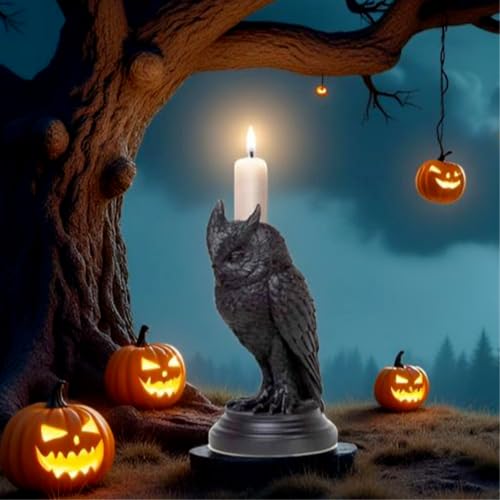 Gothic Black Owl Candle Holder Statue