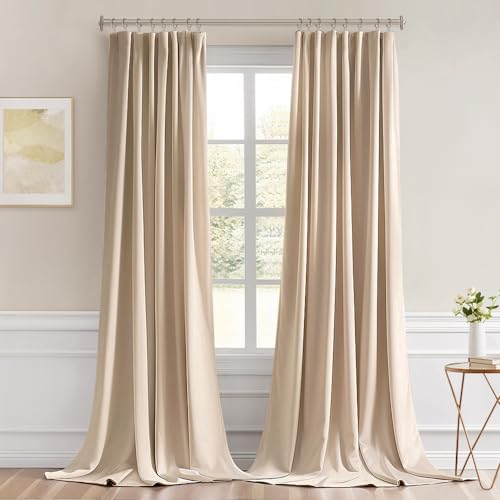 Beige Back Tab Blackout Curtains 52x96 Inch Long 2 Panels Set (2 Count)