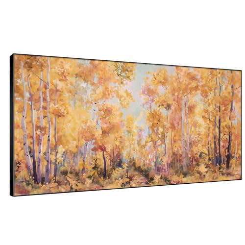 24"x46" Extra Large Framed Wall Art Golden Autumn Forest Path with Vibrant Foliage for Home Living Room Bedroom Decor