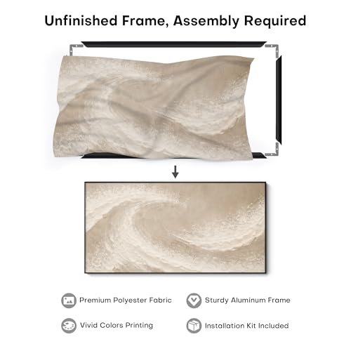24"x46" Extra Large Framed Wall Art Soft Sand Wave Abstract Neutral Illustration for Home Living Room Bedroom Decor
