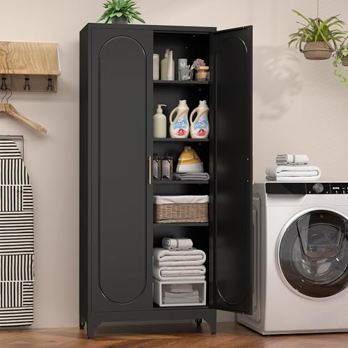 75" Tall White Storage Cabinet with Doors & 4 Adjustable Shelves