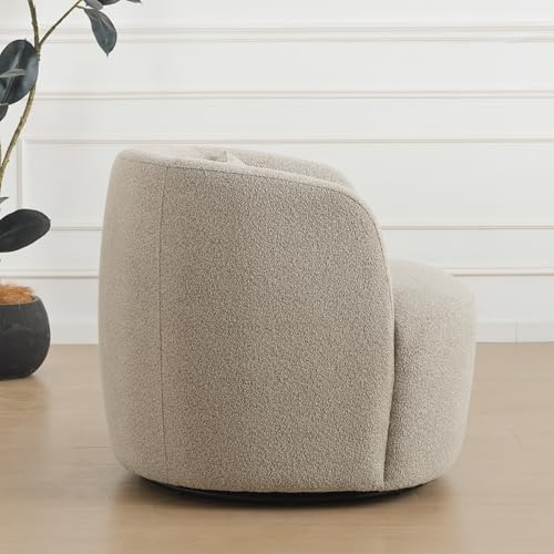 34" W Sherpa Swivel Barrel Accent Chair with Pillow