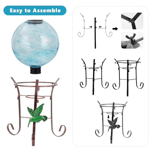 10 Inch Solar Glass Gazing Ball with 9.4" H Metal Stand