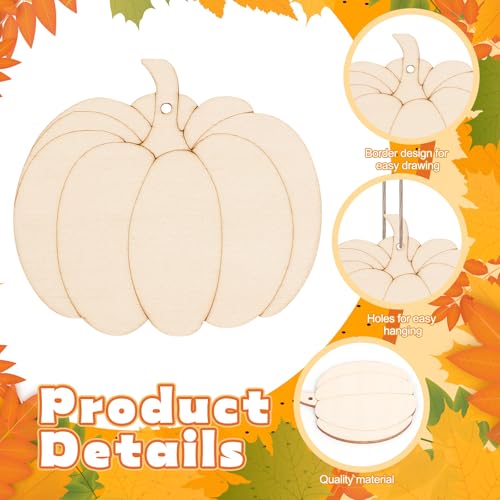 24 PCS Unfinished Wooden Fall Crafts Pumpkin Shaped Hanging Ornaments (24 Count)