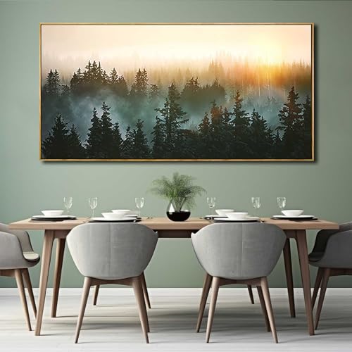 Large Foggy Forest Canvas Wall Art Landscape Mountain Painting 30x60 Inch Framed Wall Art for Bedroom Living Room Kitchen Office