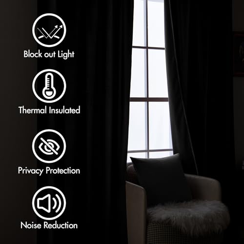 Black Velvet Pinch Pleat Blackout Curtains W52 X L96 Inches (2 Count)