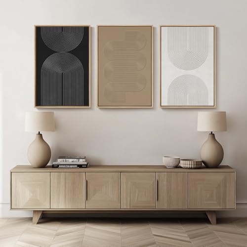 Framed Black and White Neutral Abstract Wall Art for Living Room (3 Count)