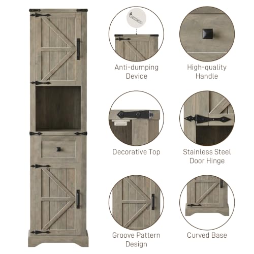 66" Tall Farmhouse Bathroom Storage Cabinet with Barn Door