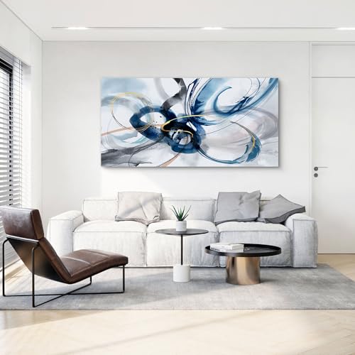 Large Abstract Canvas Art Elegant Combination of Tones Modern Living Room Wall Decor Black and White Gray Background Blue Gradient Picture