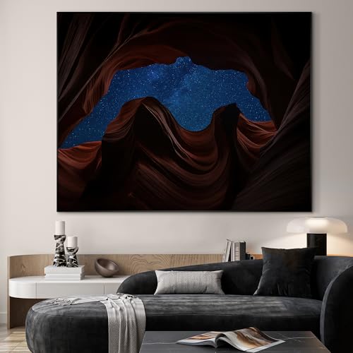 46"x60" Extra Large Framed Wall Art Starry Night Sky Through Antelope Canyon Rock Arch for Home Living Room Bedroom Decor