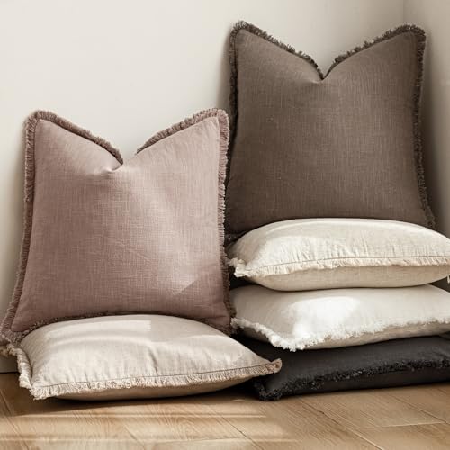 Decorative Linen Fringe Throw Pillow Covers 16×16 Dusty Pink (2 Count)