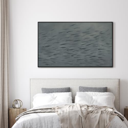 36"x60" Extra Large Framed Wall Art Gray School of Fish Minimalist Ocean