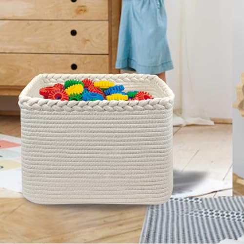 Cotton Rope Woven Basket with Handles for Shelves