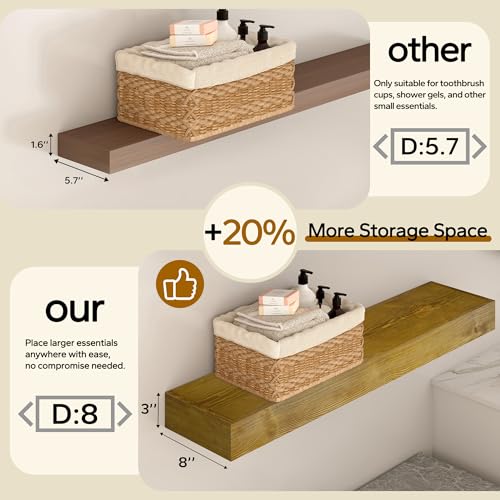 Floating Shelves 3 inch Thick for Wall Set of 2 (2 Count)