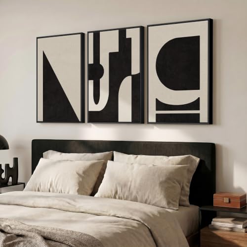 Large Framed Neutral Abstract Geometric Wall Art Set (3 Count)